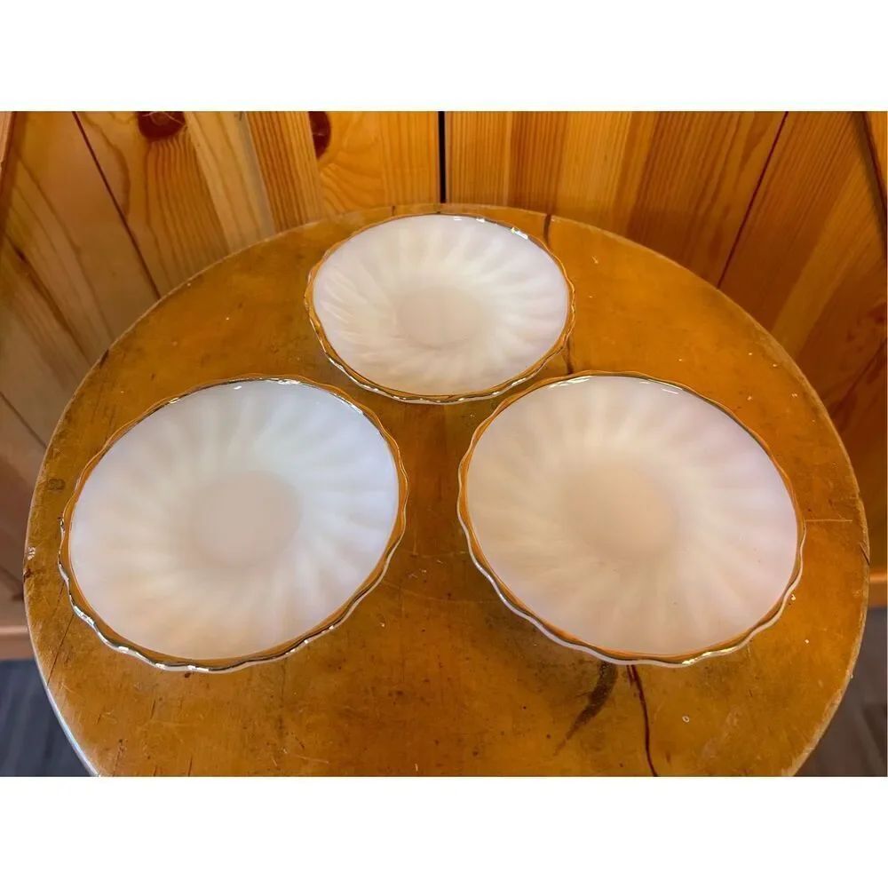 Vintage Fire King Anchor Hocking White Milk Glass Shell Swirl Saucers lot of 3 (